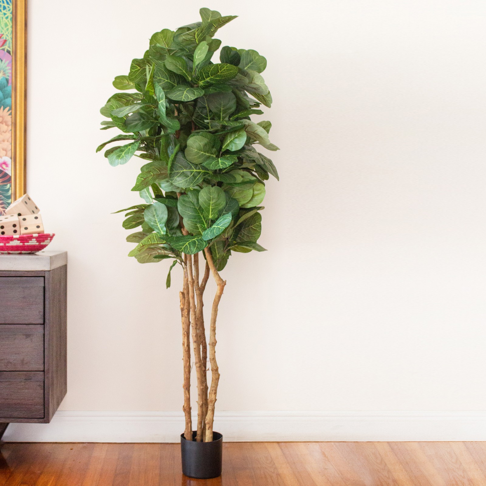 Nearly Natural 72″ Fiddle Leaf Fig Tree with Several Trunks in Green/Black