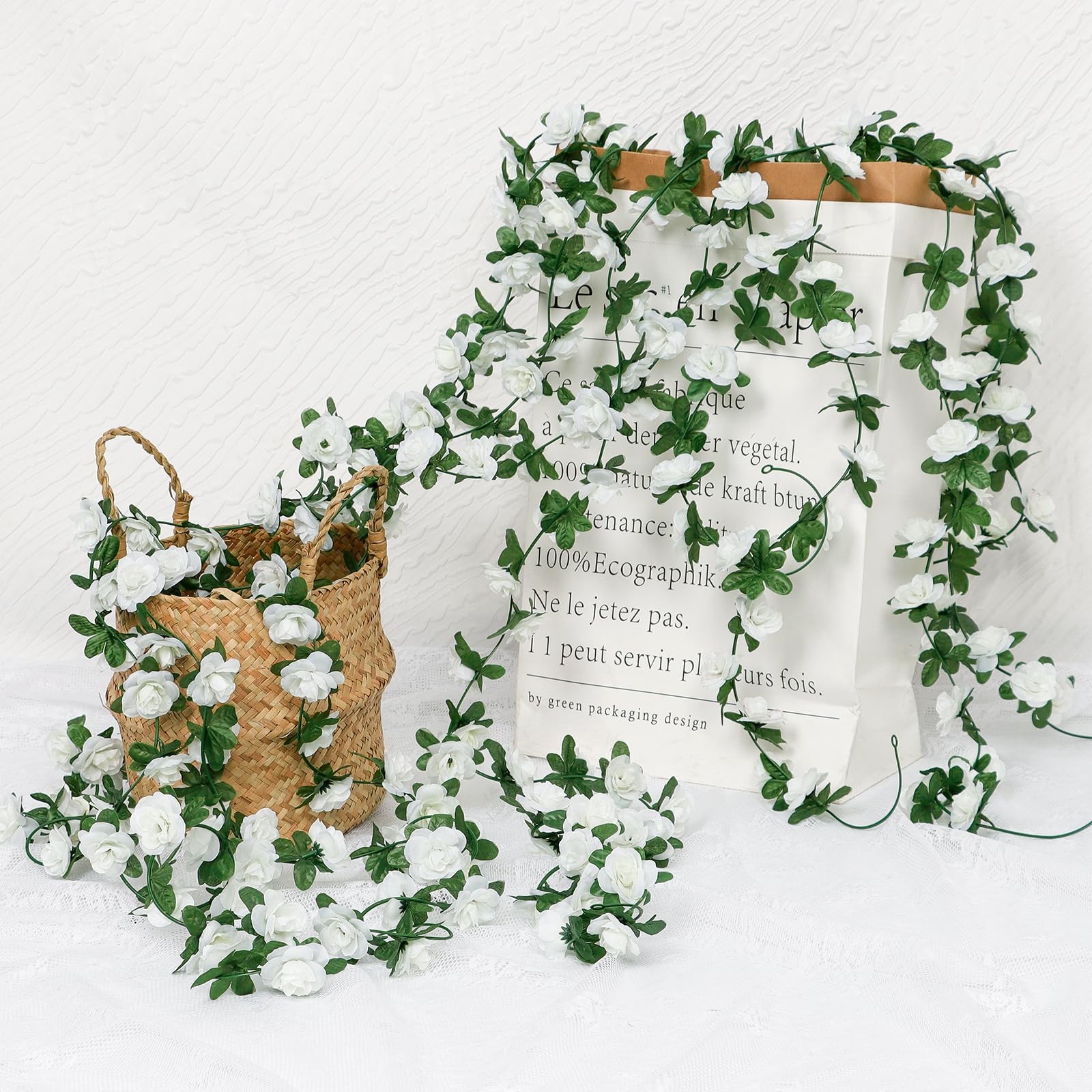 9 Pack 72 FT Artificial Rose Garland Silk Flowers Vines Outdoor Hanging Floral I