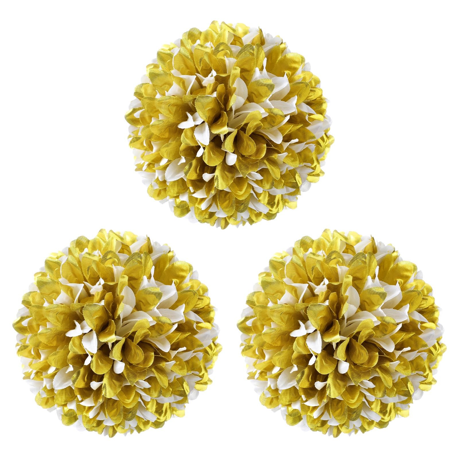 3 Pcs Gold and White Homecoming Mum Flowers 6.5″ Silk Homecoming Mum Supplies…