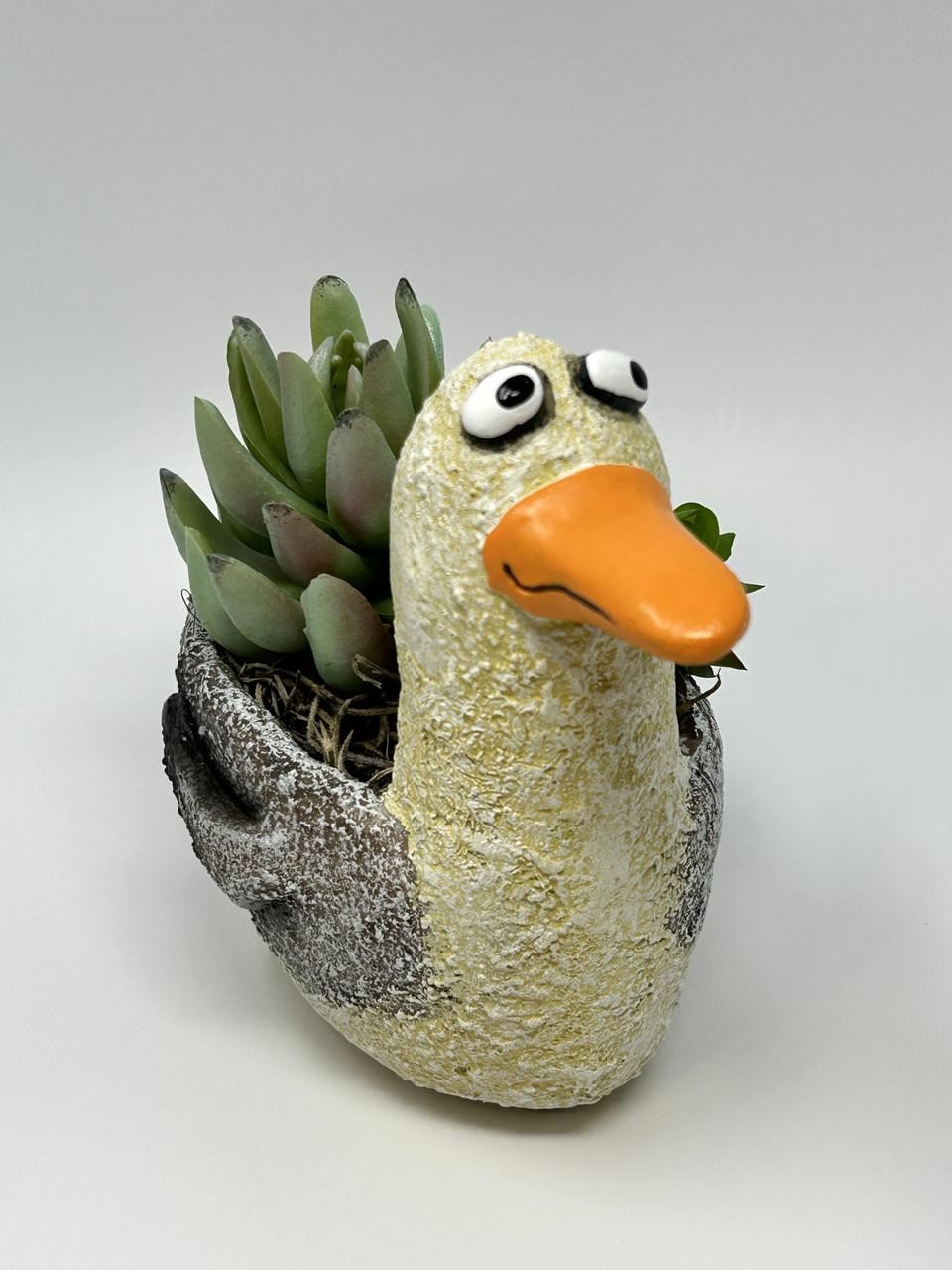 6.5″ Potted Lg SEAGULL Blob House pot with Artificial Senecio & Echeveria Cabbag