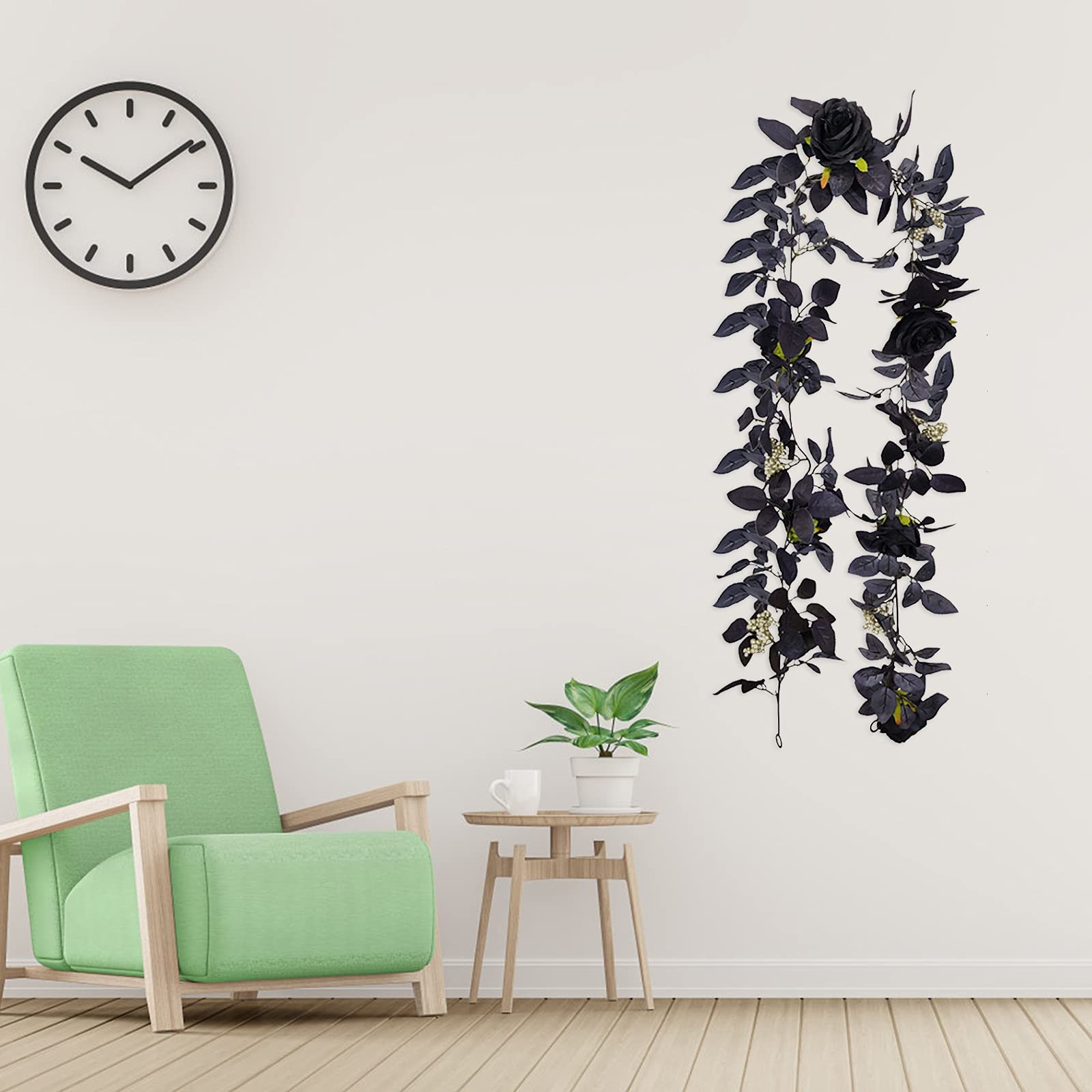 180cm Artificial Black Rose Vine Halloween Hanging Rose Flower Garland with B…