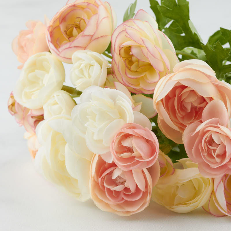 Set of 2 Pink and Ivory Artificial Ranunculus 10″ Bushes