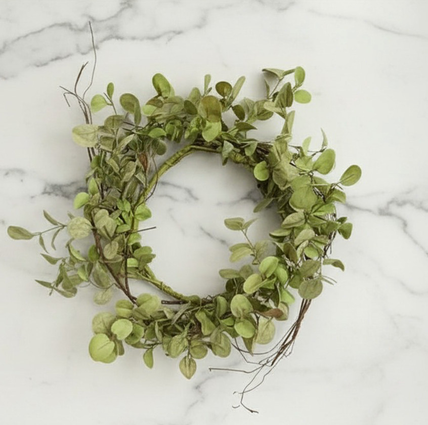 Set of 2 Greenery Wreaths Eucalyptus-Style Leaves Organic Branching Accents 16″W
