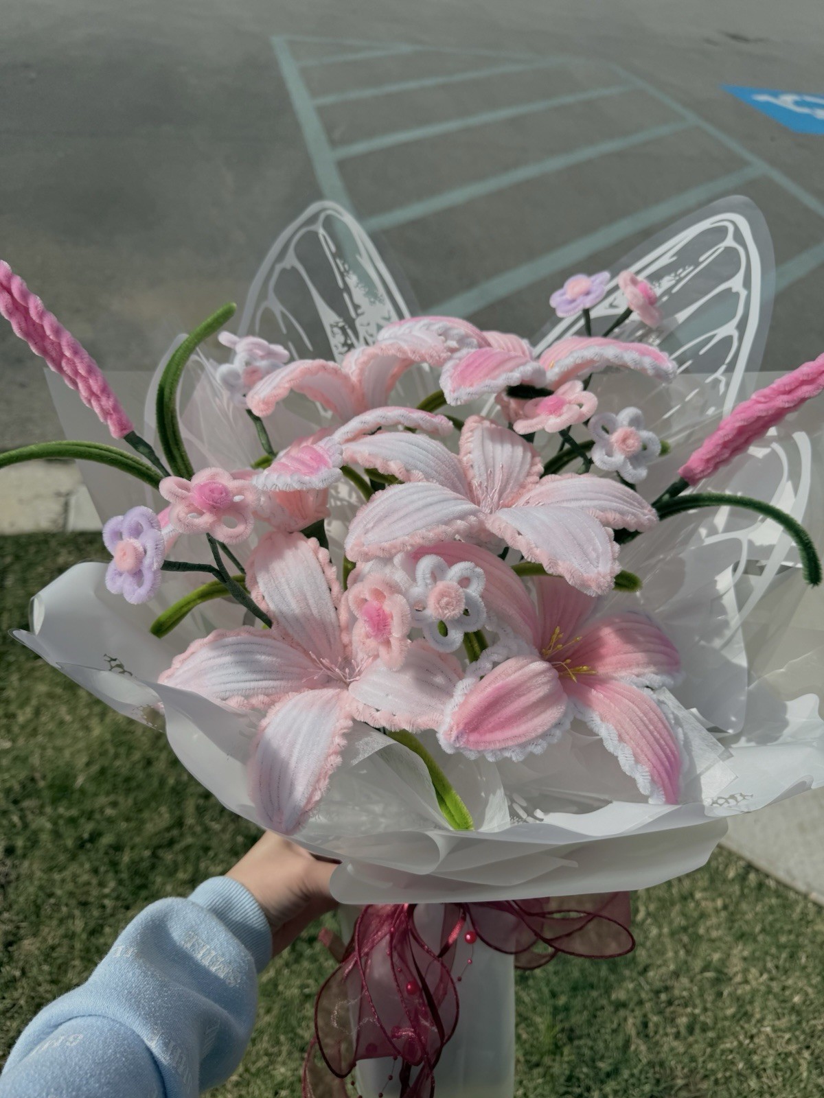 Handmade Lily Butterfly Bouquet | Pipe Cleaner Flowers | Artificial Floral Gift