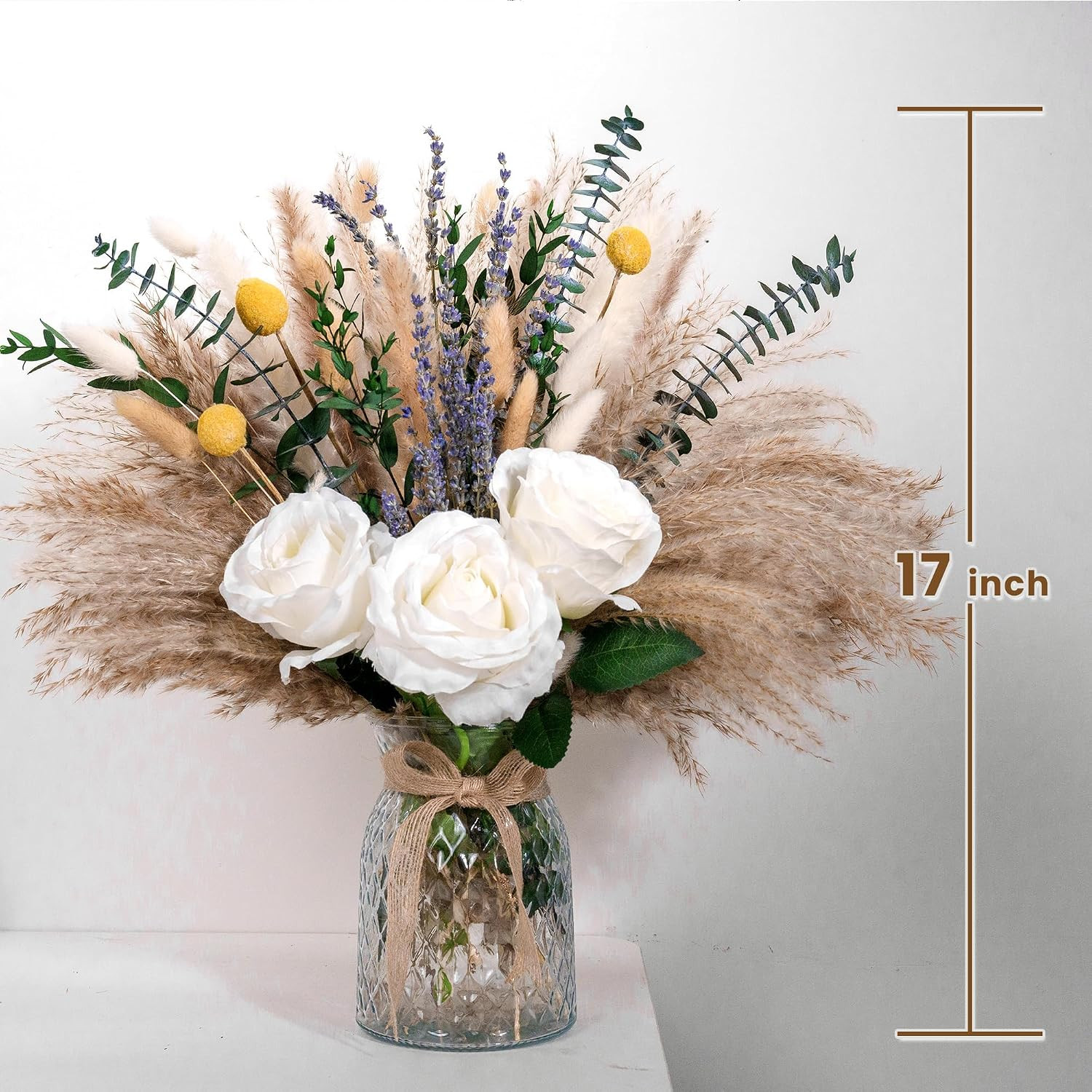 Faux Flower Arrangement with Vase, Center Pieces Decoration for Table, Pampas Gr