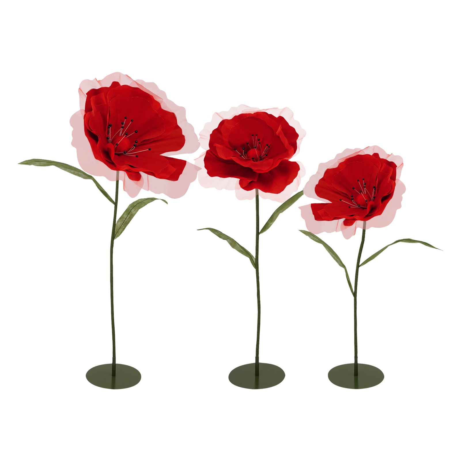 3pcs Artificial Flowers Adjustable Wedding Parties Flowers Background Decor Red
