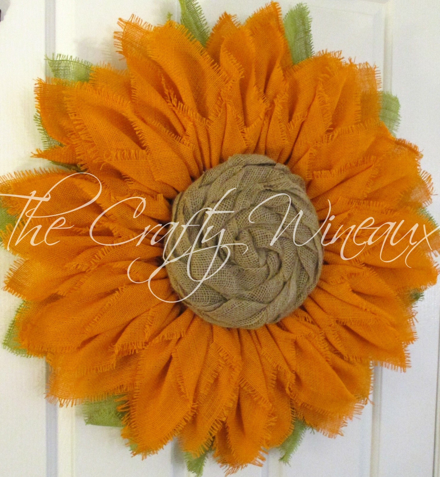 The Crafty Wineaux – Extra Thick 25″ Orange Burlap Sunflower Wreath