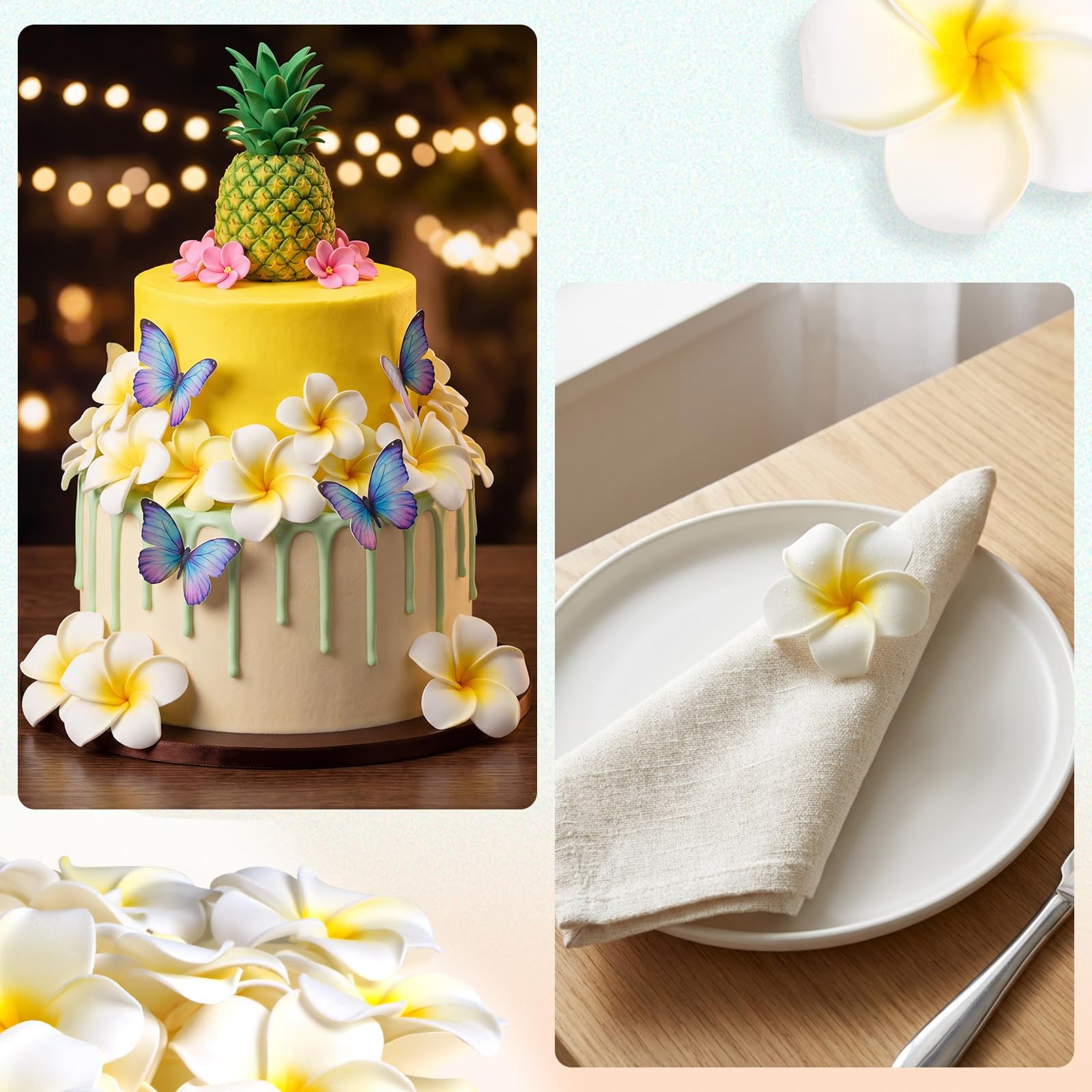 48Pcs Artificial Plumeria Flowers, White Foam Frangipani Flowers Head Fake Ha…