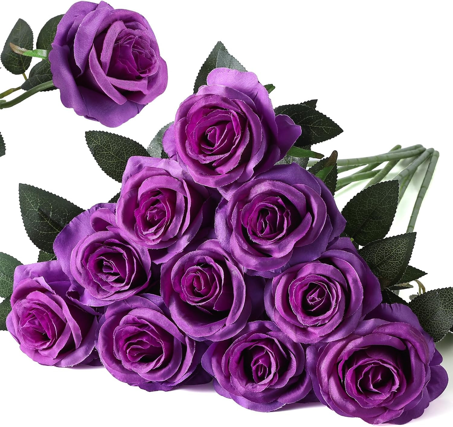 Artificial Silk Roses, 10Pcs Lifelike Fake Rose Bouquet, Purple Faux Flowers for