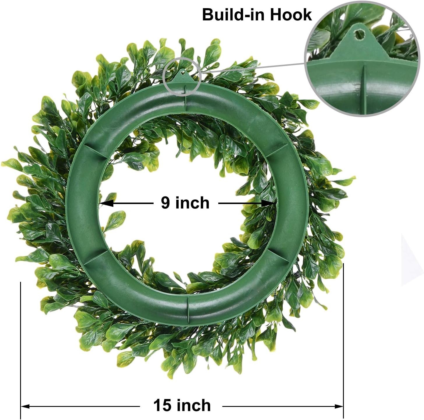 Lifelike 15″ Artificial Boxwood Wreath – Perfect for Front Door Elegance