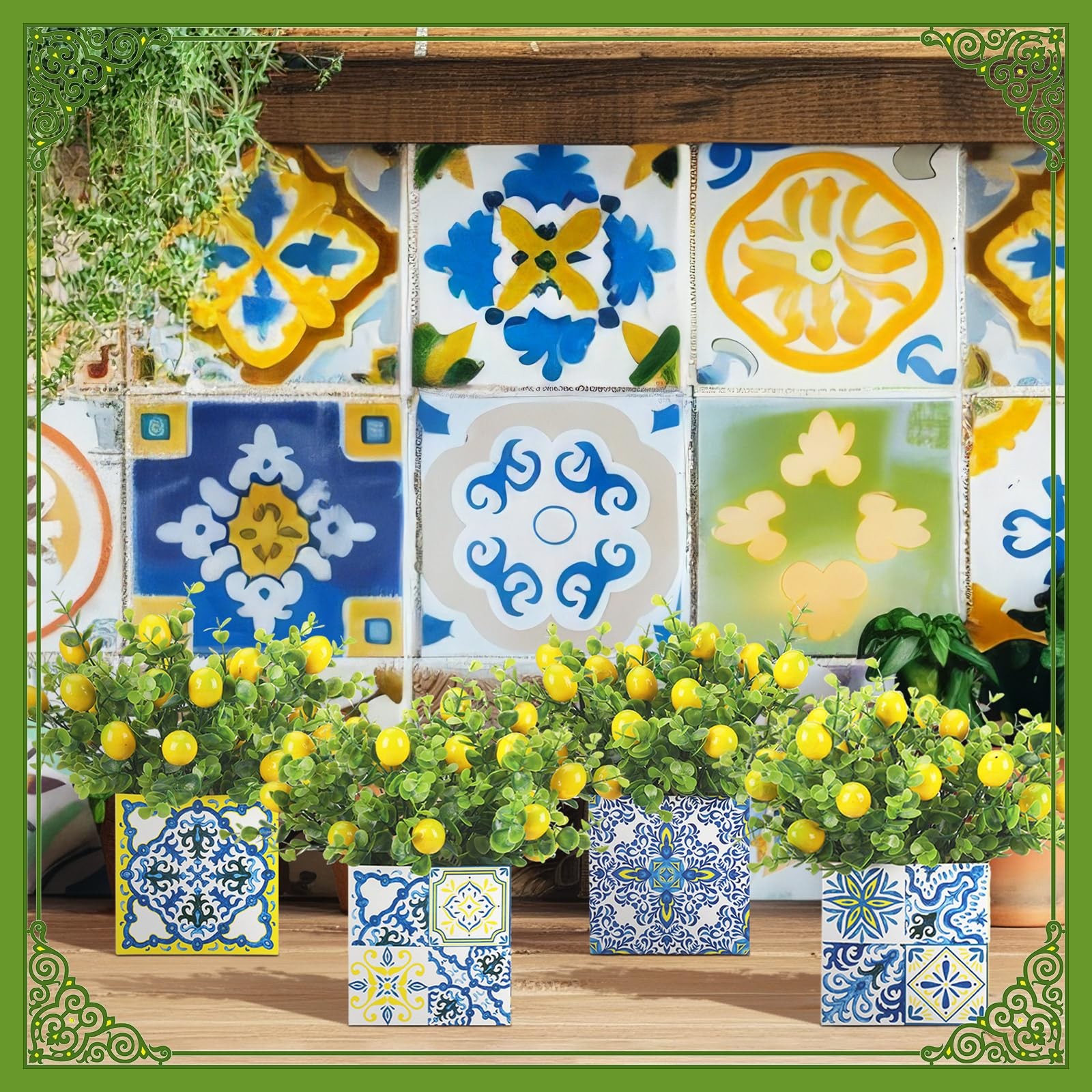 Giegxin Blue Tiles Lemon Table Centerpiece Decor Amalfi Coast Box Decorations…