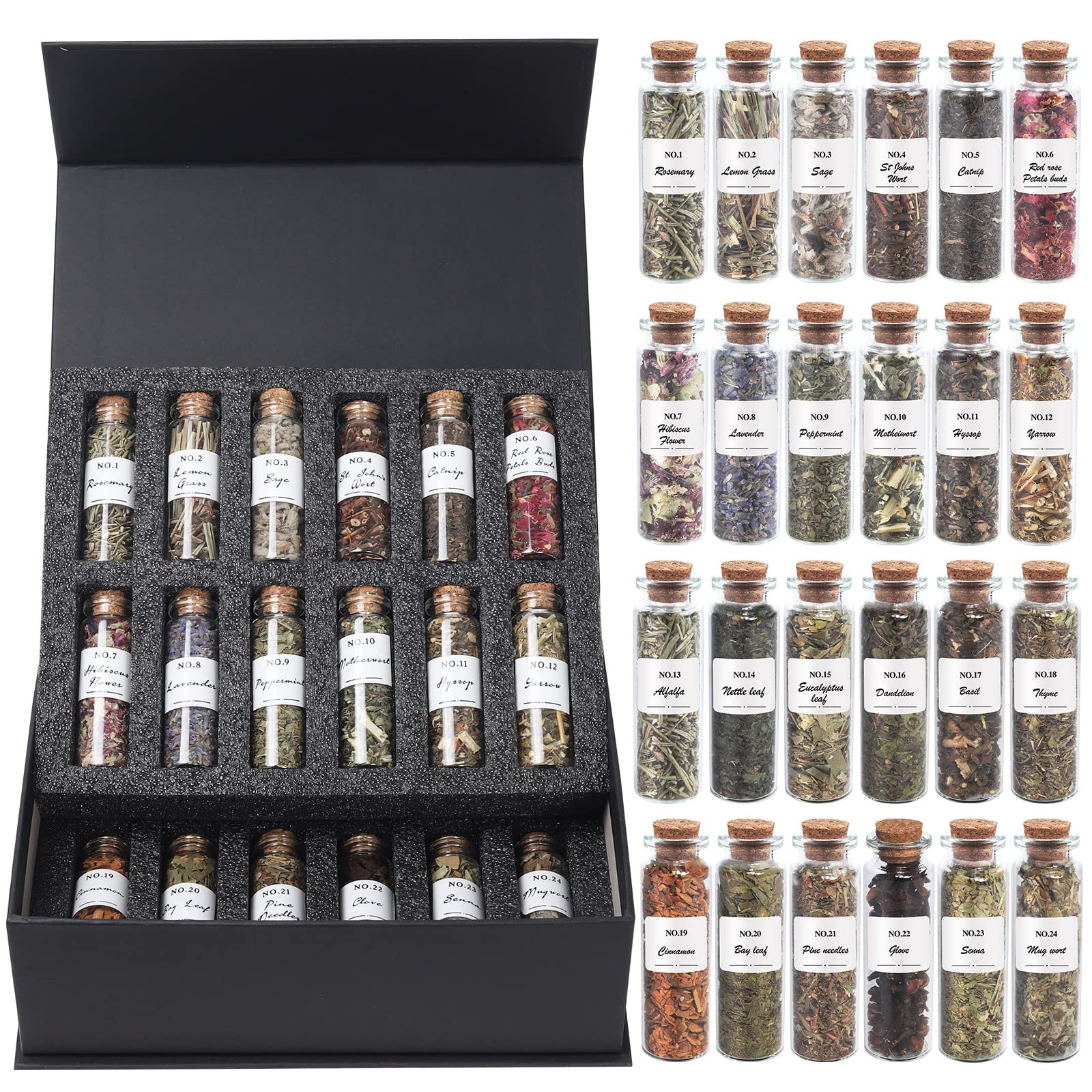 Witchcraft Supplies Herbs and Flowers Kit – 24 Pieces of Natural Dried Herbs Set