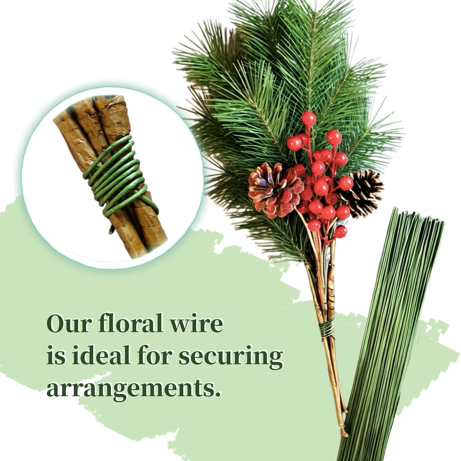 100 pcs 14 in 26 Gauge Floral Stem Wire Green Crafts Florist Wire Stems for