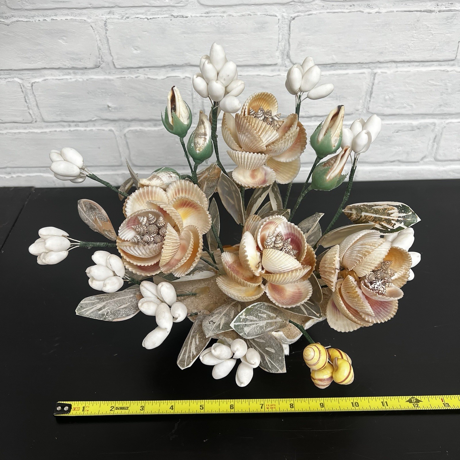 Vintage Shell Flower Arrangement Clam Shell Planter 12” Coastal Decor
