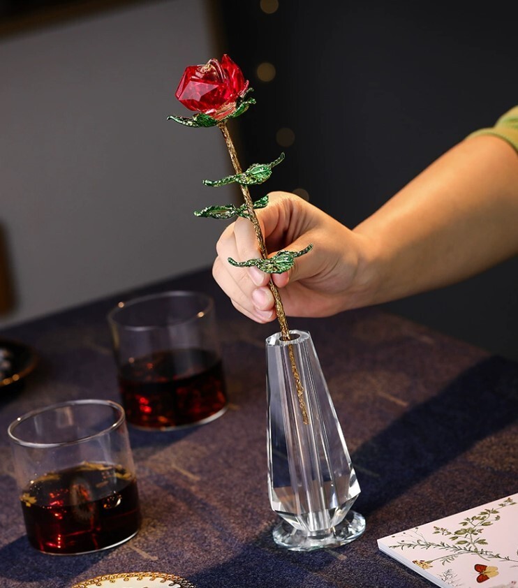 Crystal Rose Ornament – Simulated Immortal Flower for Lovers & Gifts