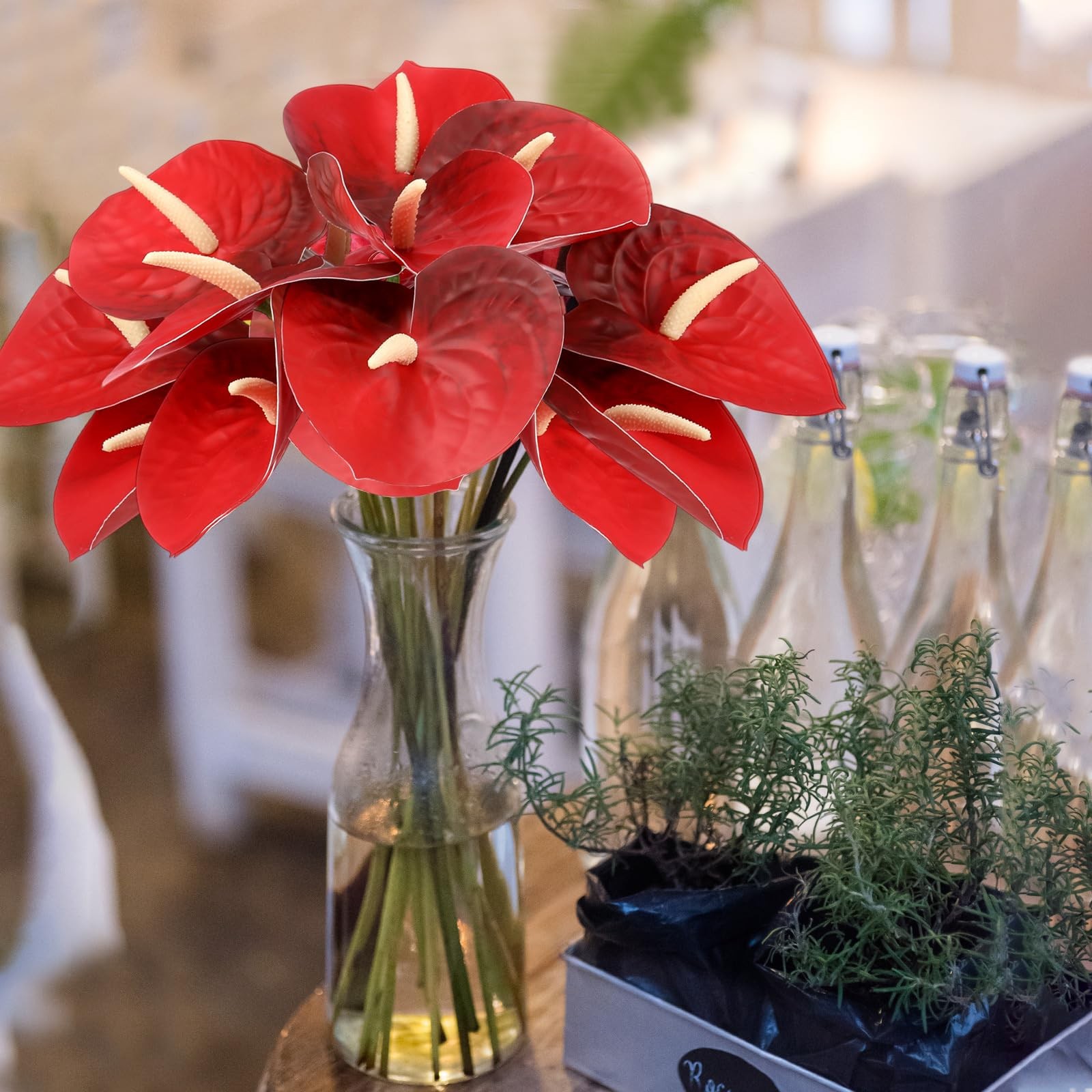 Artificial Anthurium Fake Flowers For Vase Bouquets Red Fits 23.6 Inch