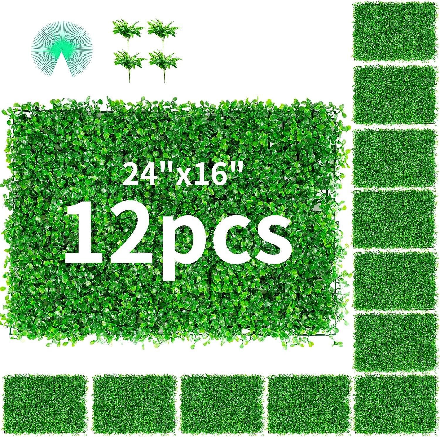 24PC 24″x16″ Artificial Boxwood Mat Wall Hedge Decor Privacy Fence Panels Grass