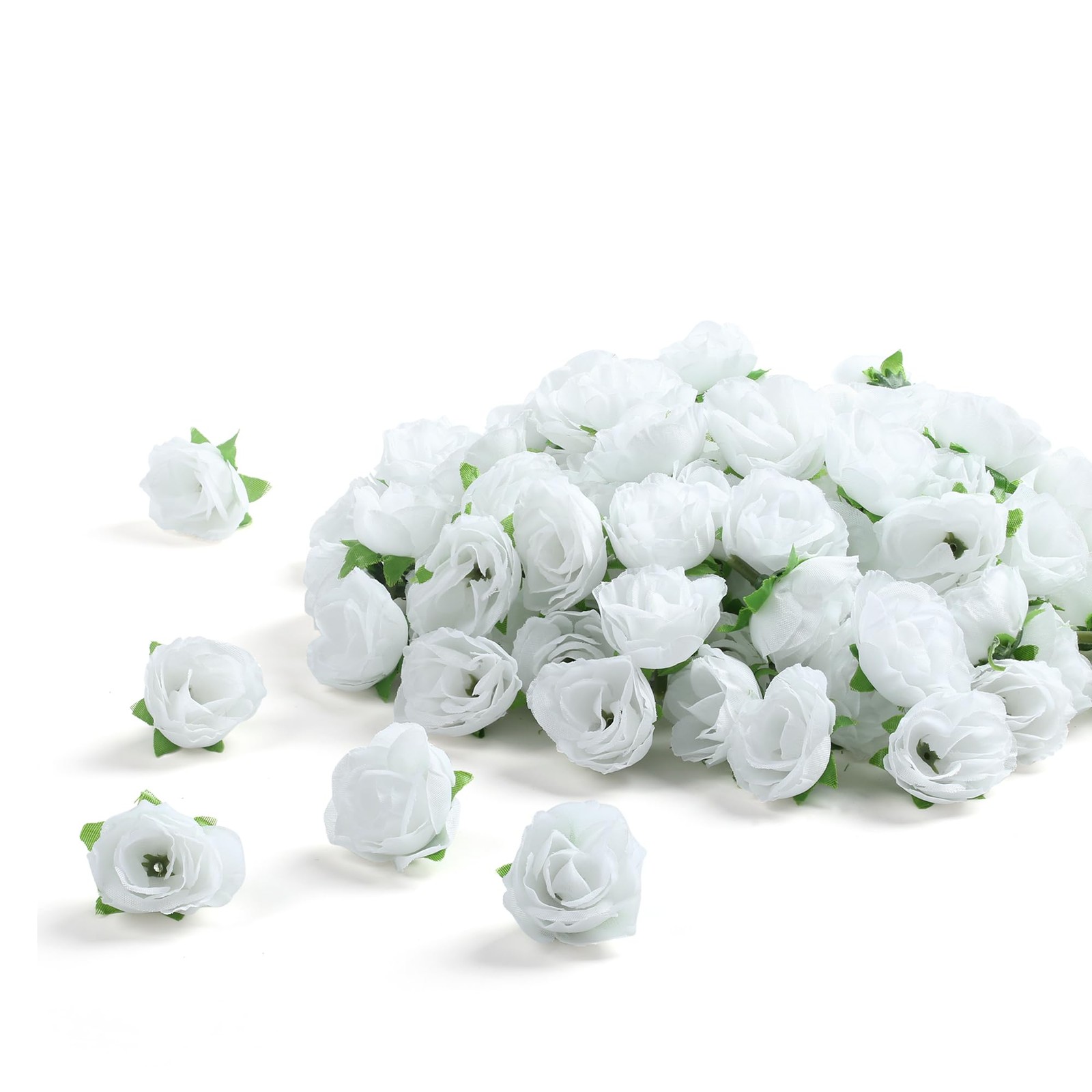 100 PCS 1.3″ Mini White Rose Head Artificial Fake Flowers Home DIY Wall