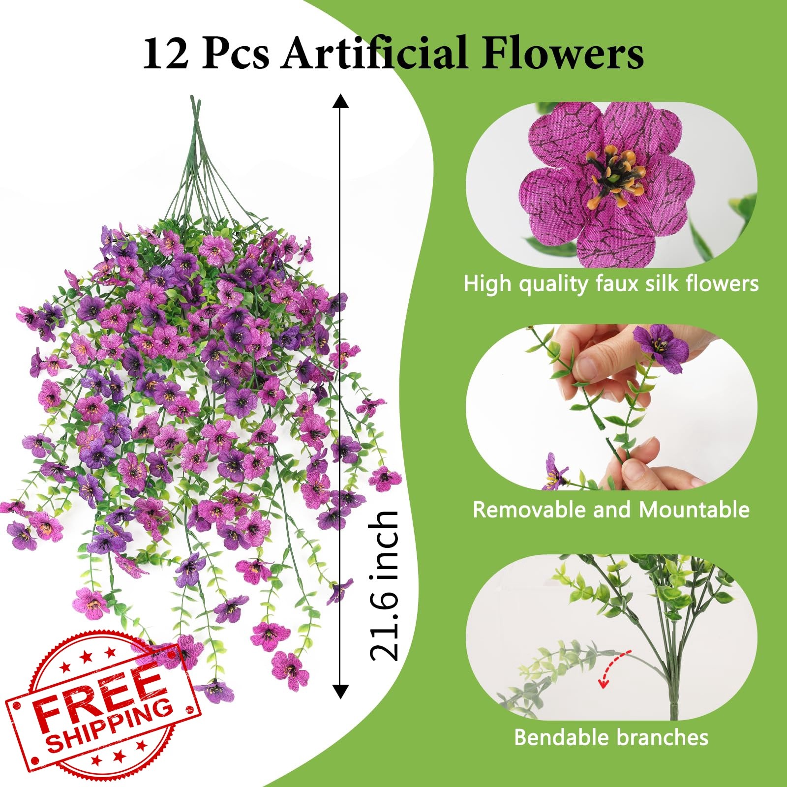 SAEUYVB 12 Pcs Artificial Flowers Mix Purple