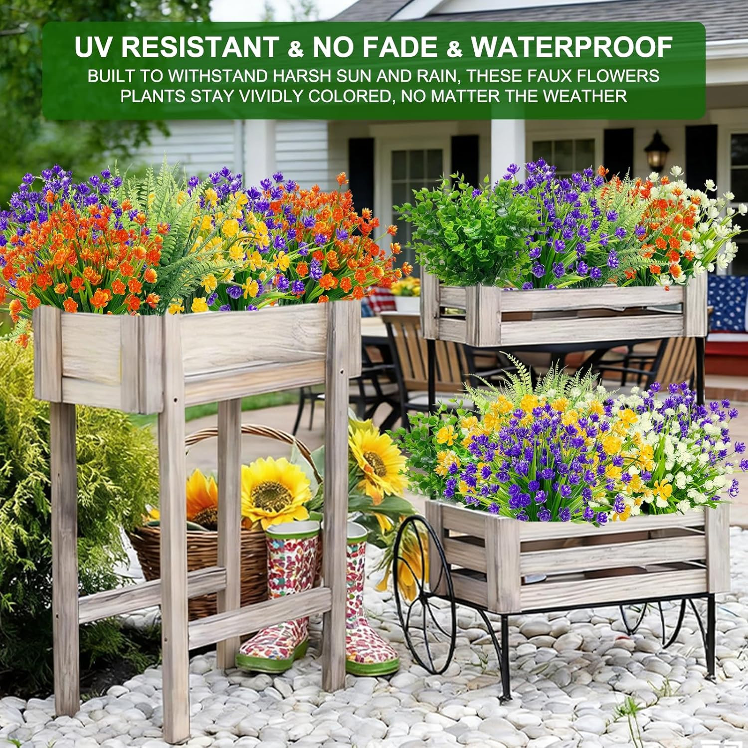 20 Bundles Artificial Flowers UV Resistant Outdoor Plants Waterproof Garden Deco