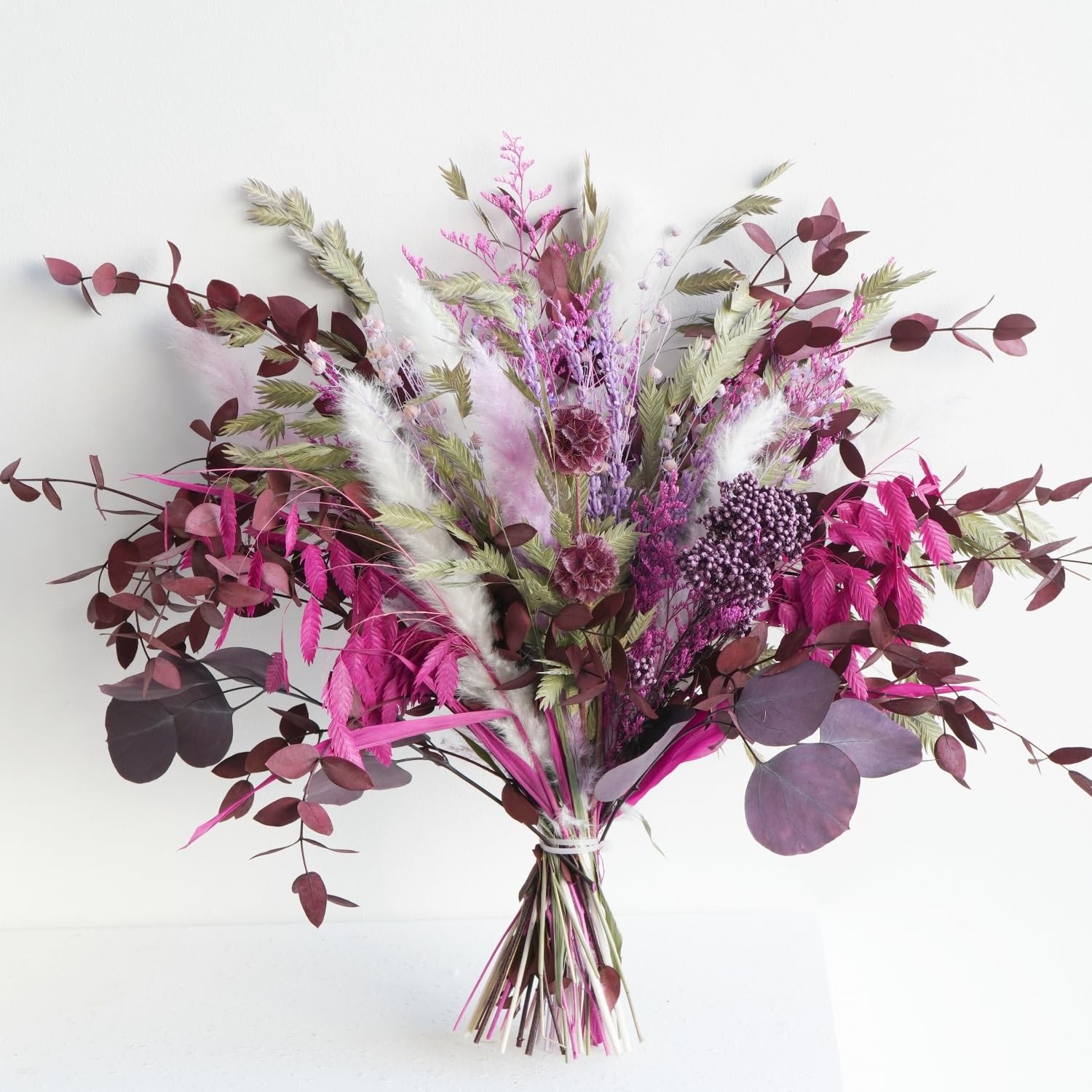 Dried Flower Bouquet Purple Pampas Grass Eucalyptus Wedding Centerpiece 17in