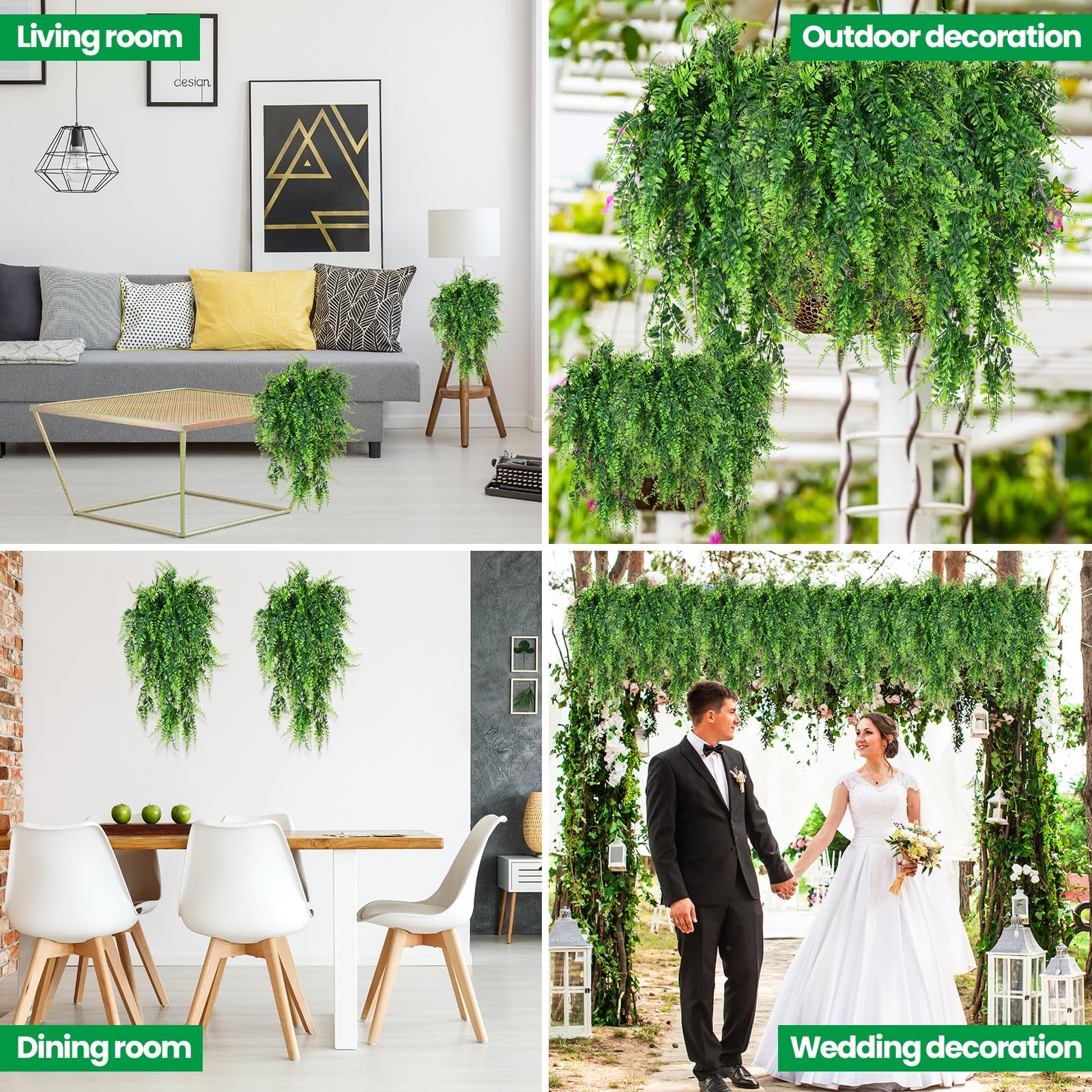 XunYee 28 Pcs Artificial Hanging Plants 32 Inch Plastic Fern Vine Fake Greene…