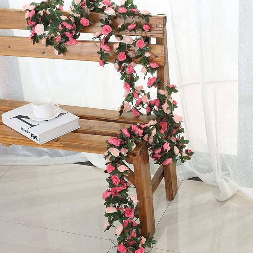 250cm Artificial Rose Garland Flower Vine for Wedding Party Home Wall Decoration