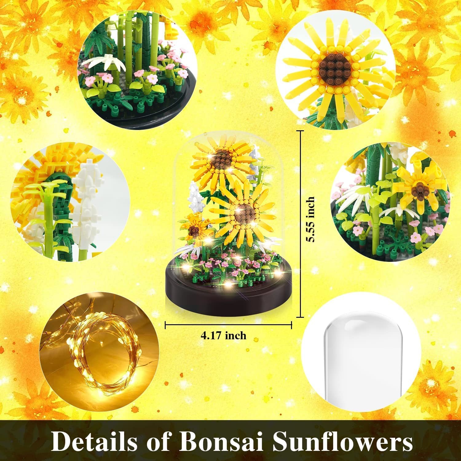 2 Flowers Bouquet Sunflowers – Rose Building Kit, Creative Bonsai Tree Succul…