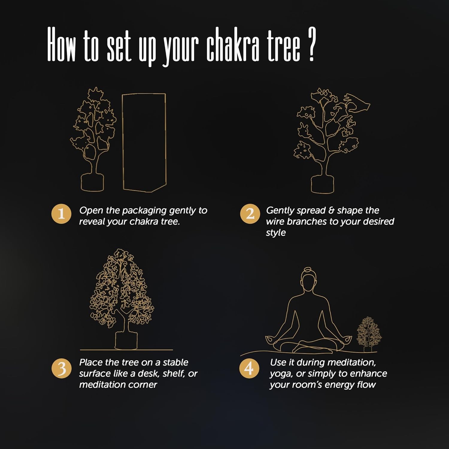 FASHIONZAADI 7 Chakra Tree of Life, Crystals and A-seven Golden Wire