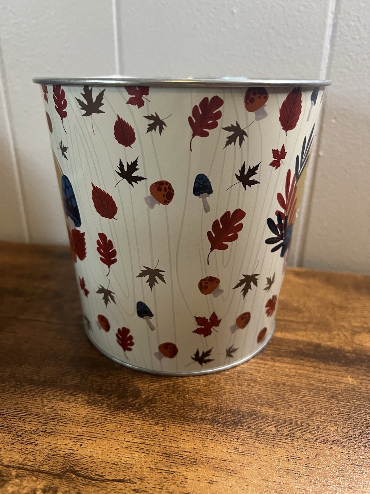 2 Round Tin, HELLO AUTUMN, Fall Flowerpot Can, Home Decor W/ 2 Ceramic Pumpkins