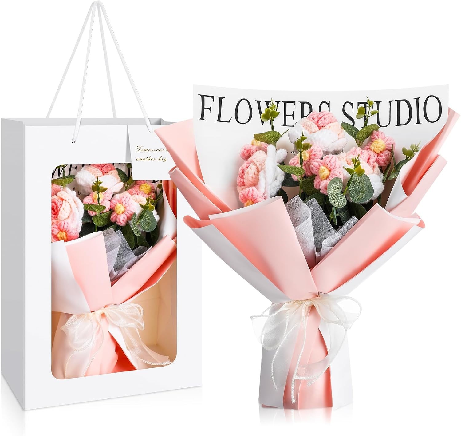 Graduation Crochet Flower Bouquet Class of 2026 Knitted Artificial Rose Yarn …