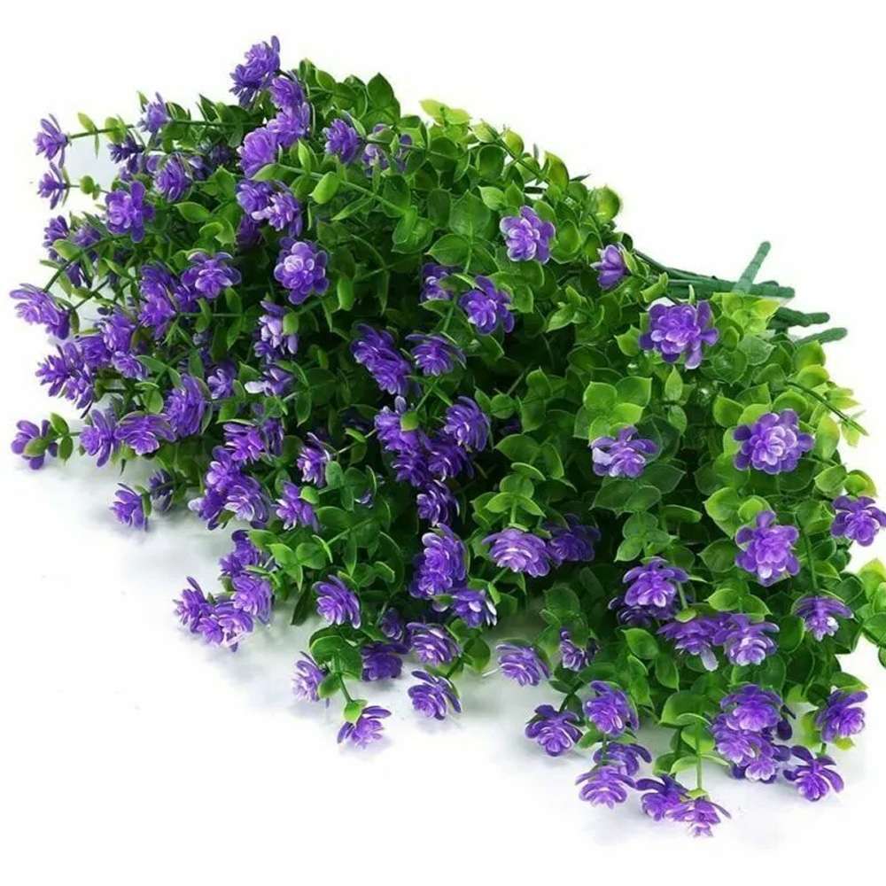 Purple Artificial Flowers Fake Outdoor UV Resistant Shrubs Plants Spring Decor