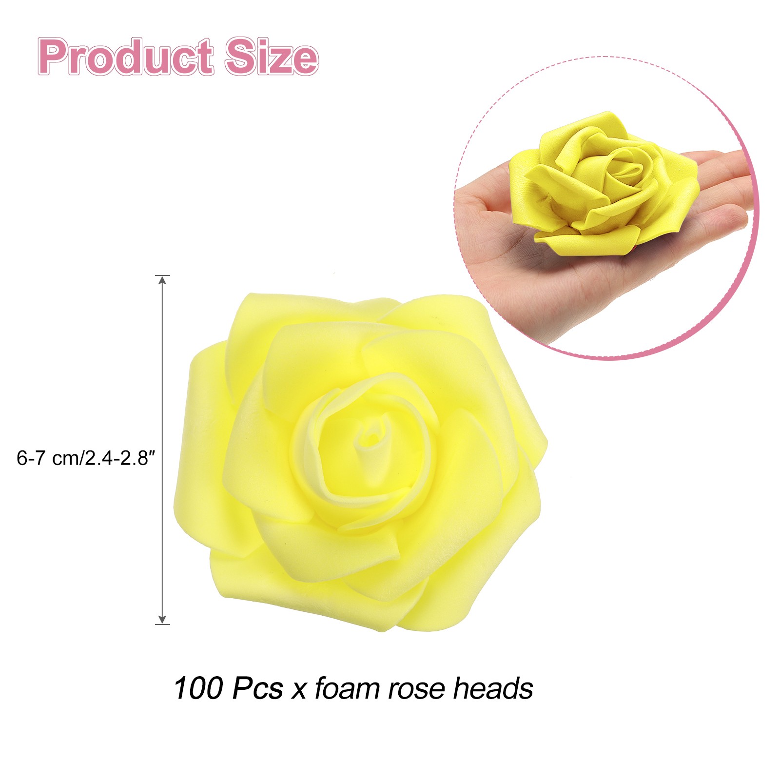 100pcs Foam Rose Heads 67 Cm for DIY Crafts Accessories Yellow