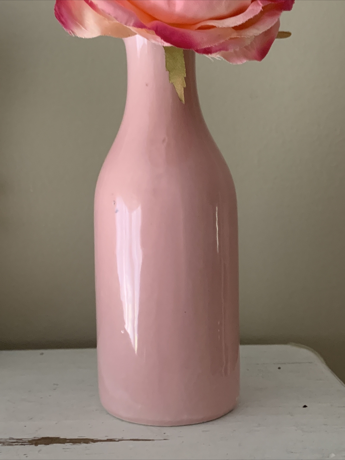 13” pink glass vase roses lambs ear stem farmhouse decor Floral Arrangement ❤️tb