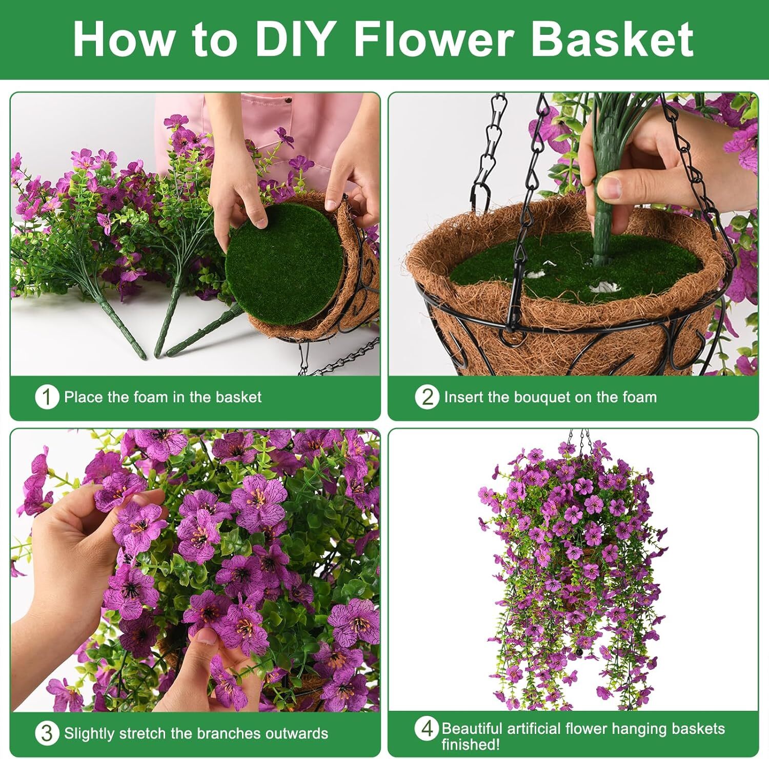 4Pcs Artificial Fake Hanging Basket Plants Silk Flowers Vine Home Outdoor Decor