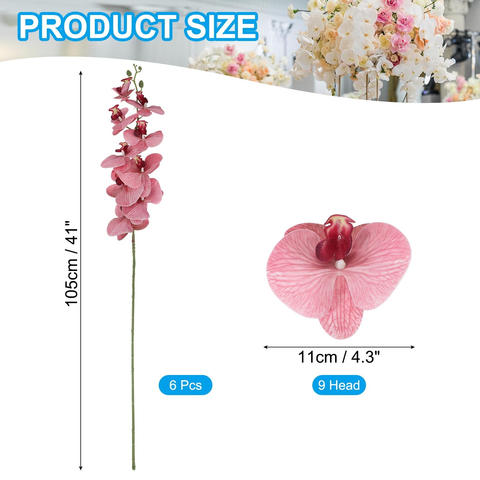 PATIKIL Artificial Orchid Stems 41″, 6 Pack 9 Heads Faux Phalaenopsis Flowers…