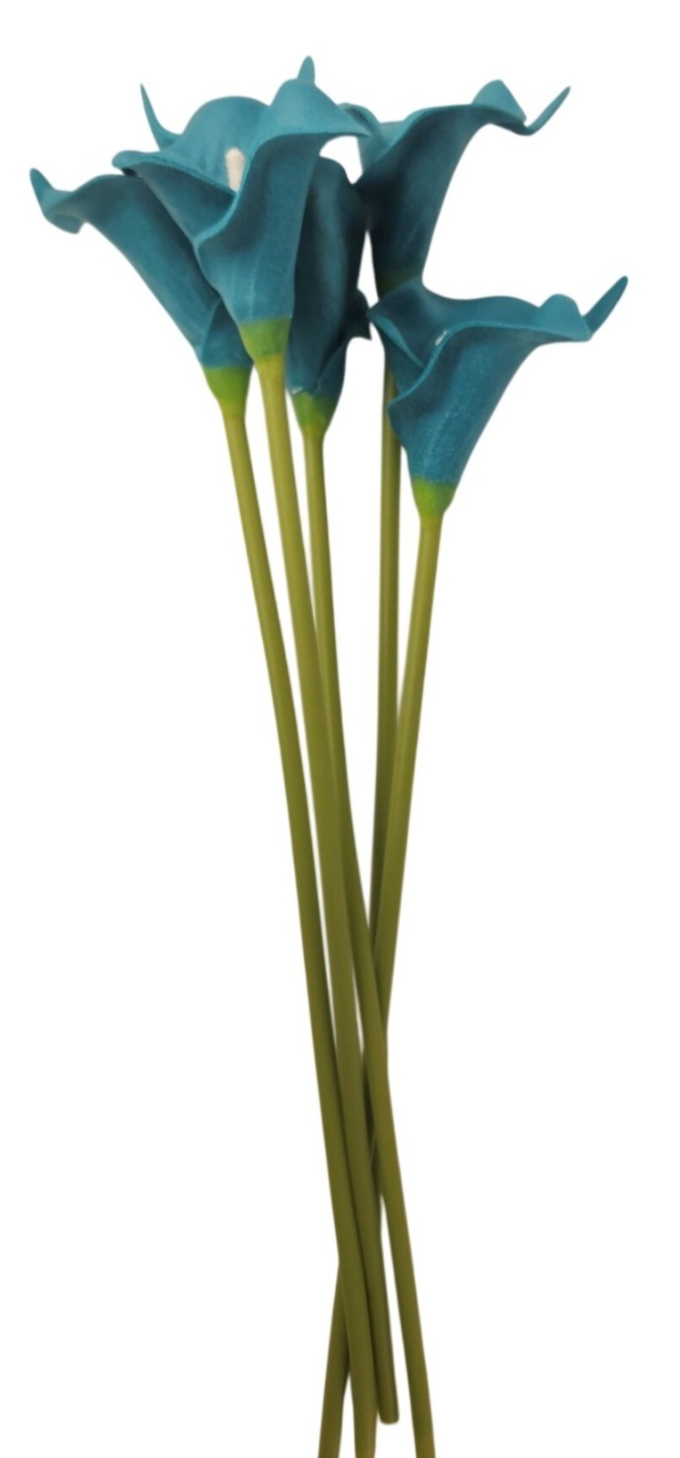 Teal Calla Lily Stems Faux Floral Bouquet Peacock Blue Flowers 5 Stem Bunch Mode