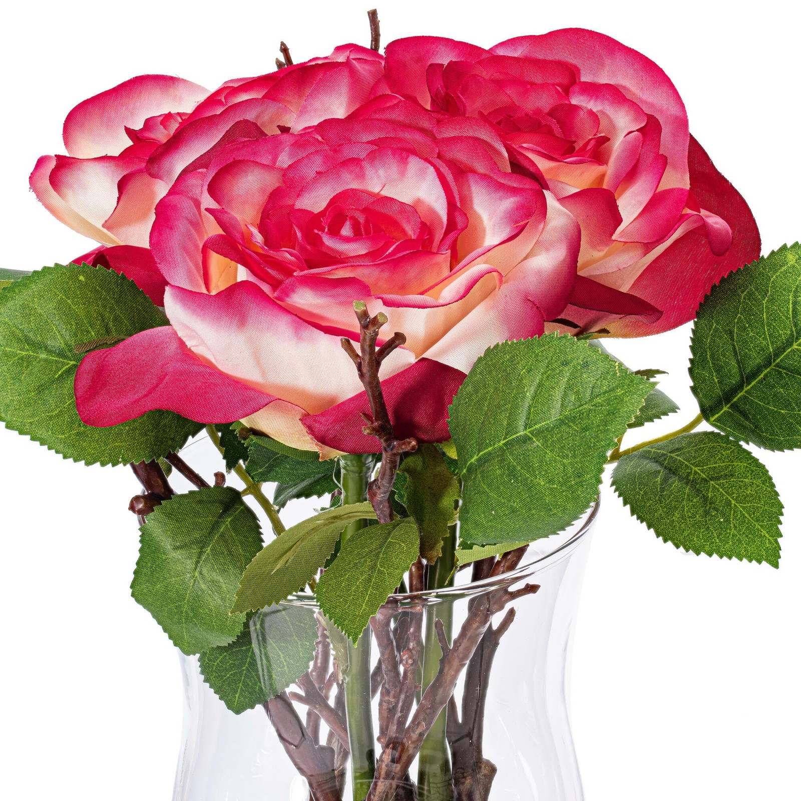 Vickerman 10″ Contemporary Glass Artificial Dark Pink Rose Vase in Clear