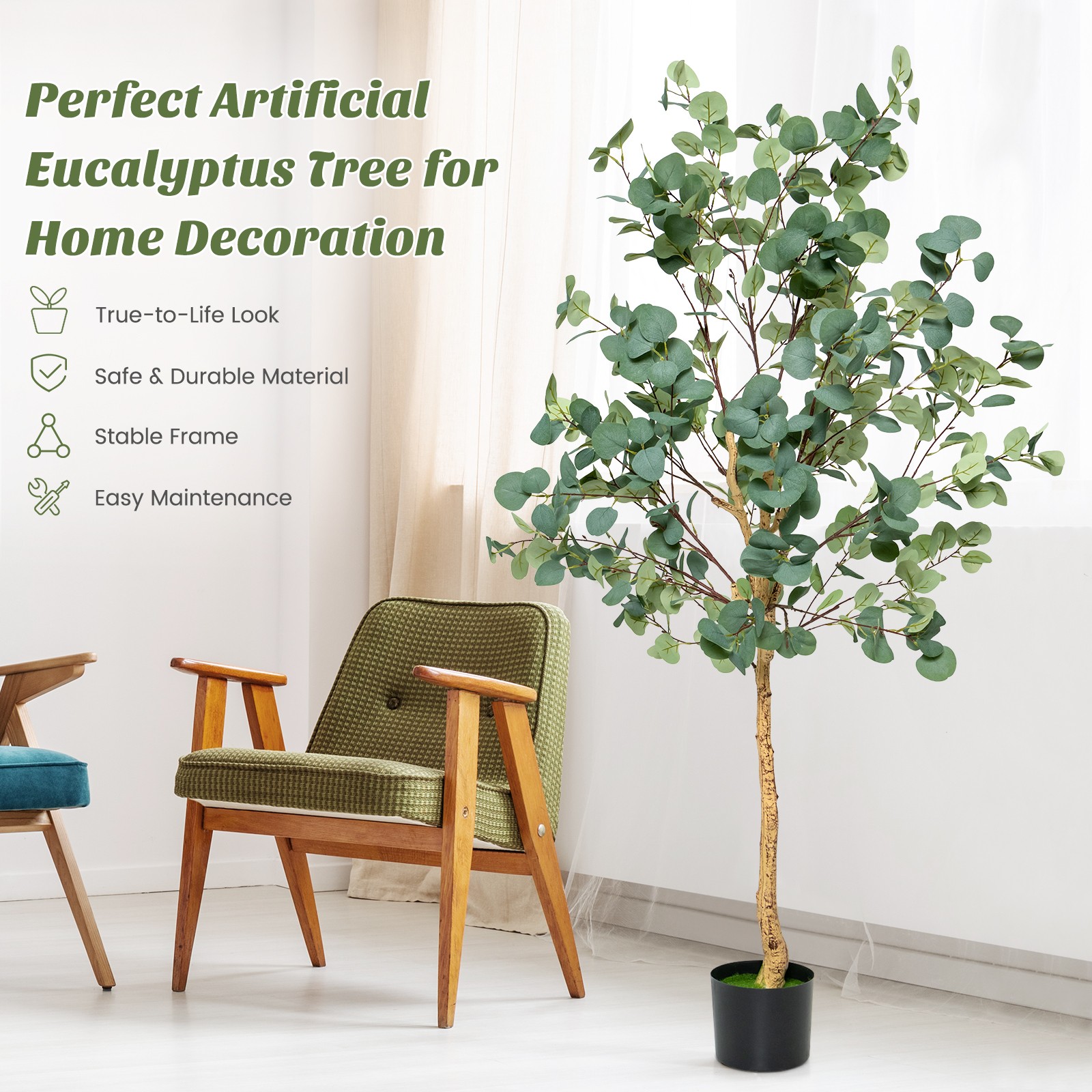 Topbuy 5.5FT Artificial Eucalyptus Tree in Plastic Nursery Pot Tall Fake