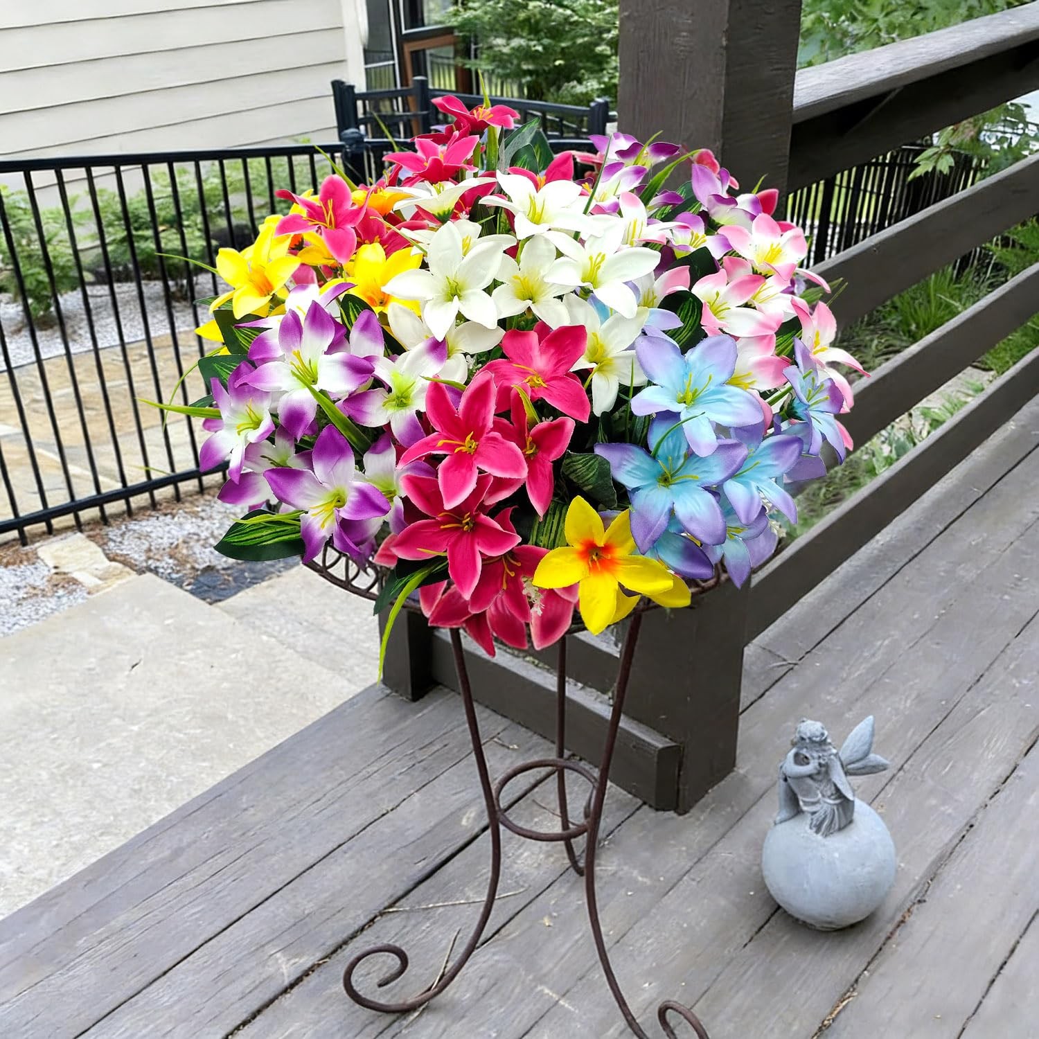 Artificial Fake Flowers for Outdoor Decoration, 8 Bundles UV Resistant Artifi…