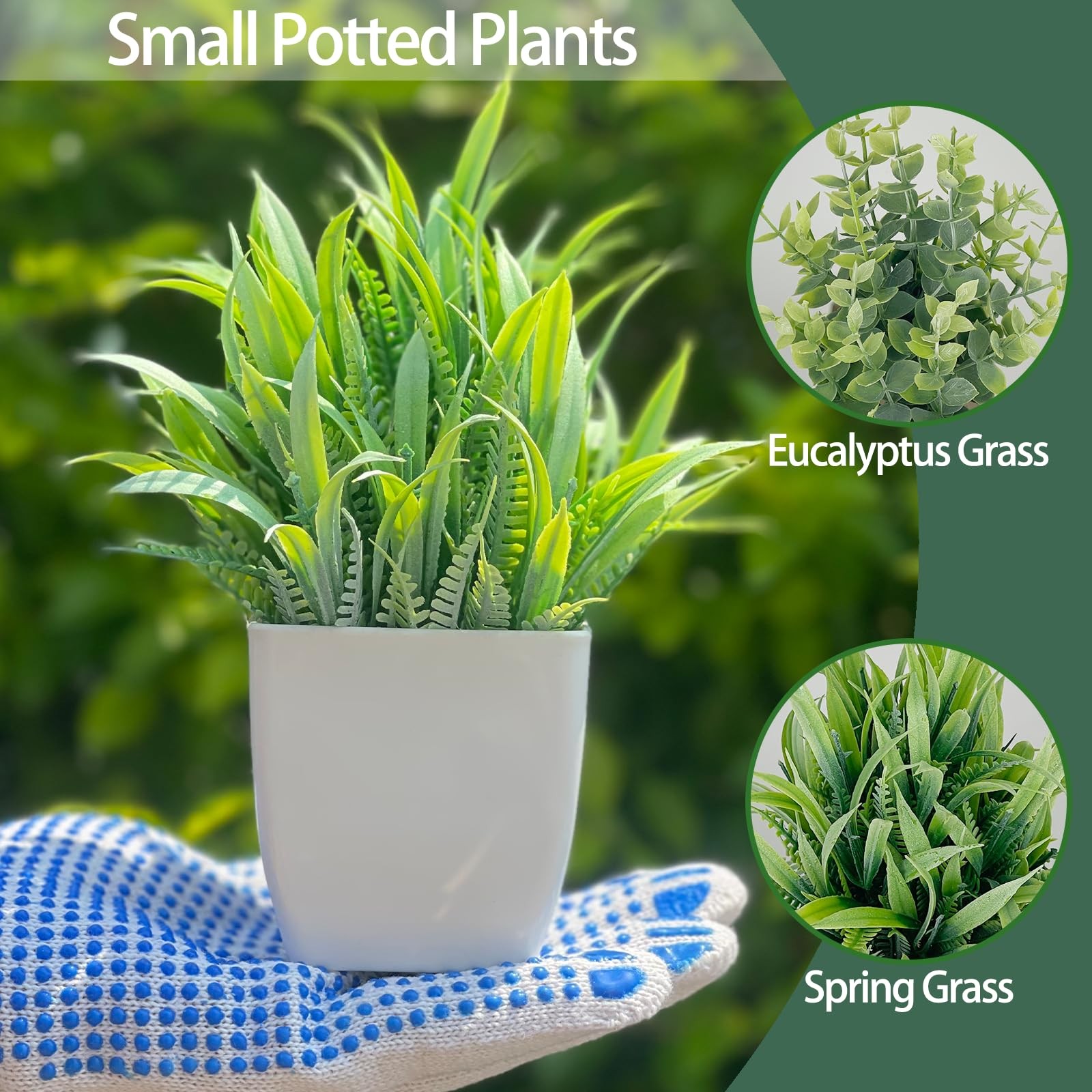 2 Pack 7.5 Inch Small Artificial Potted Fake Eucalyptus Indoor Plants Sage