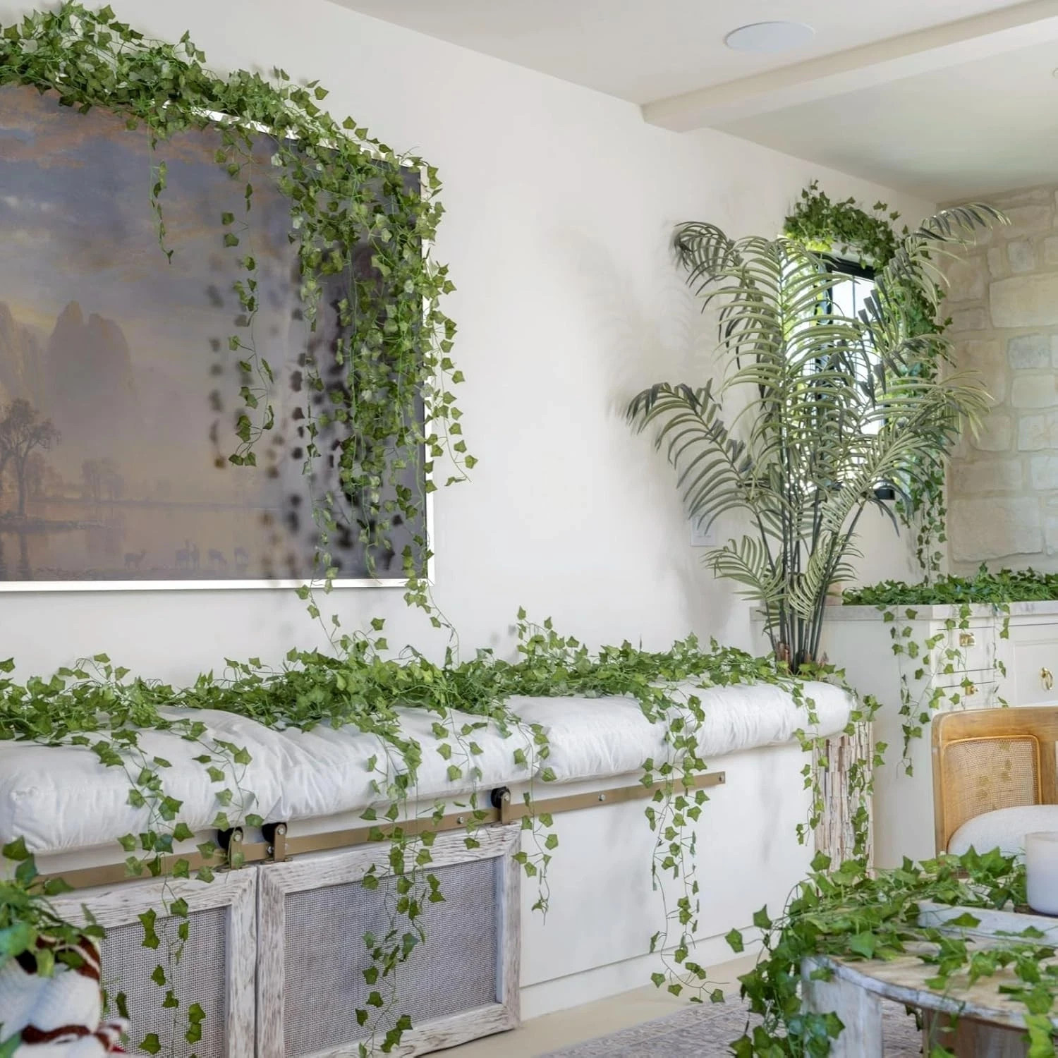Artificial Ivy Garland, Fake Vines UV Resistant Greenery Leaves Fak