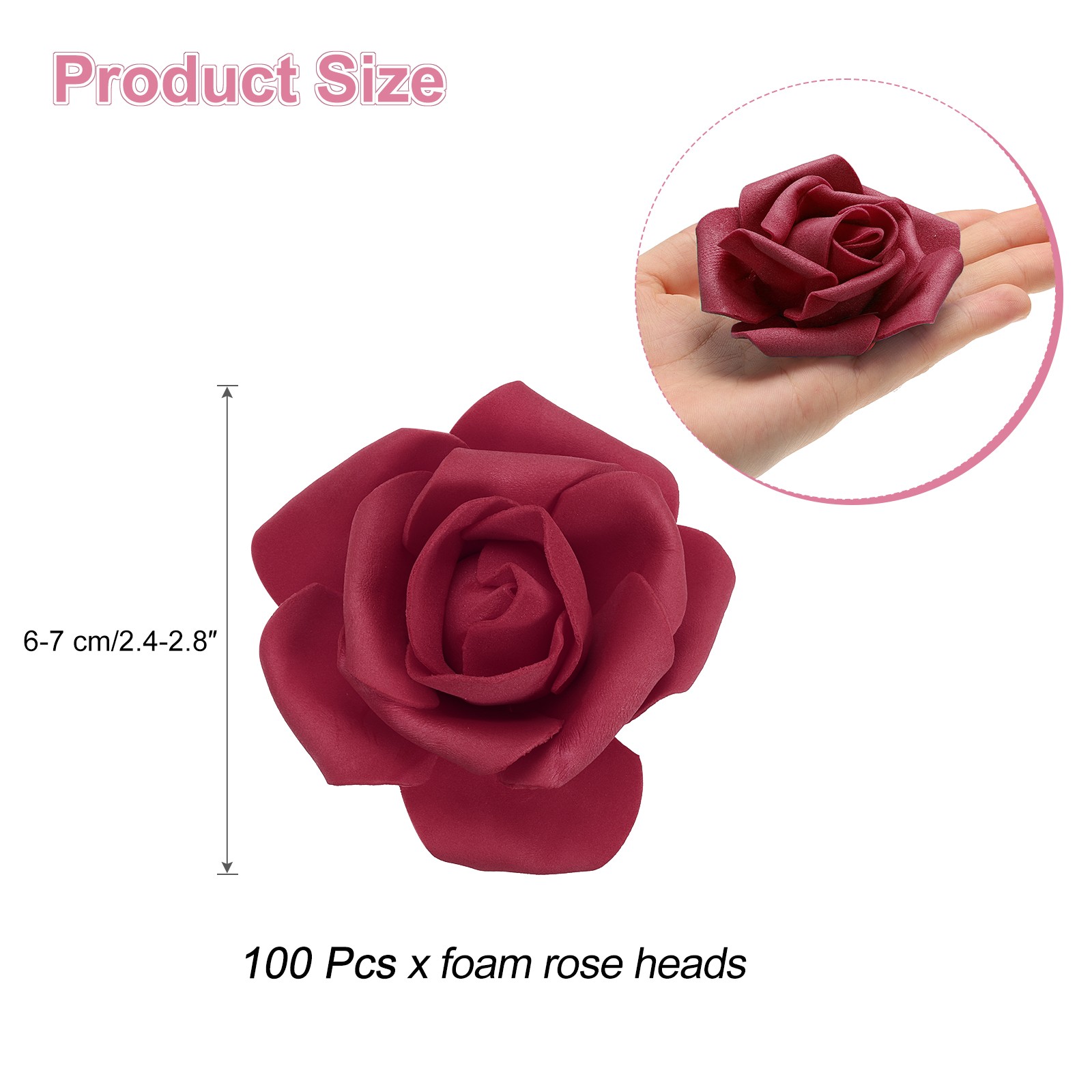 100pcs Foam Rose Heads 6-7 Cm for DIY Crafts Accessories, Burgundy