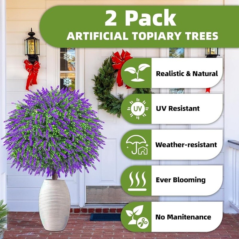 Artificial Lavender Topiary Trees Faux Plants Zero Maintenance Outdoor Decor New