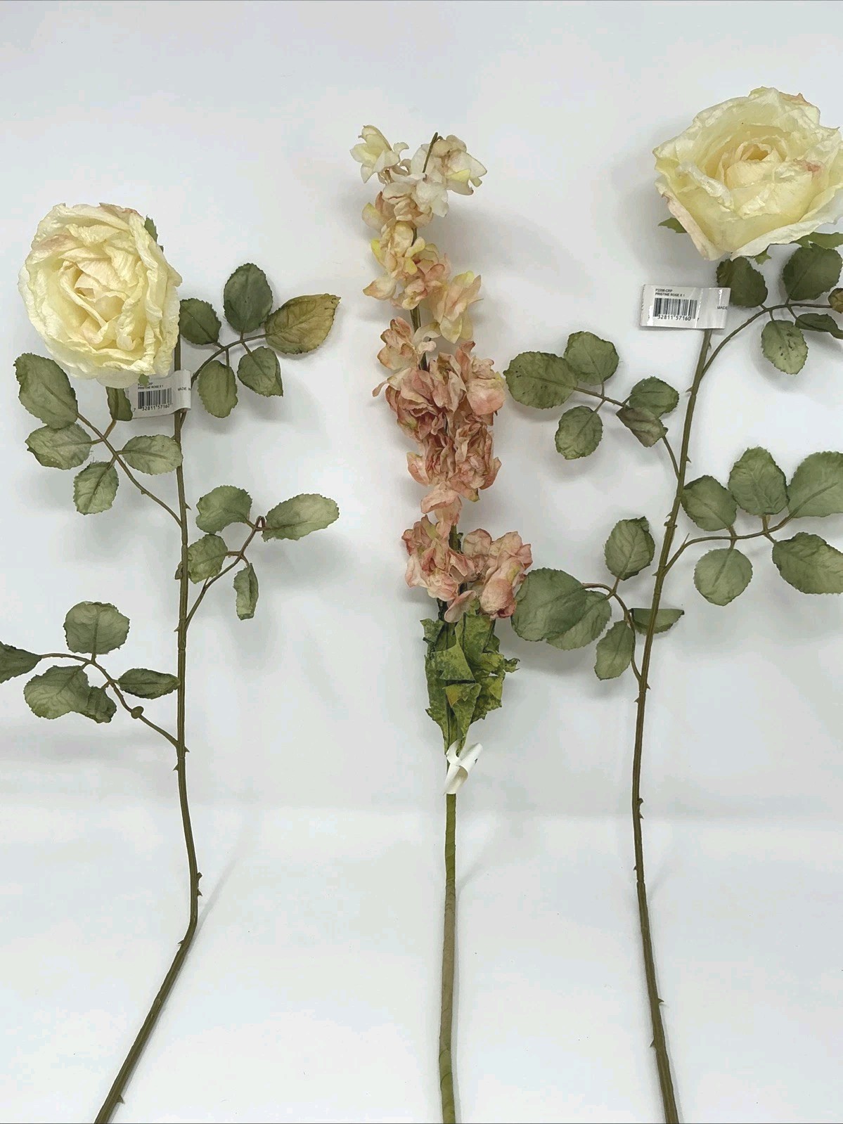 Delphinium Peach Floral Pick 30” Pristine Rose Cream w Pink 26” Lot 3 Picks NOS