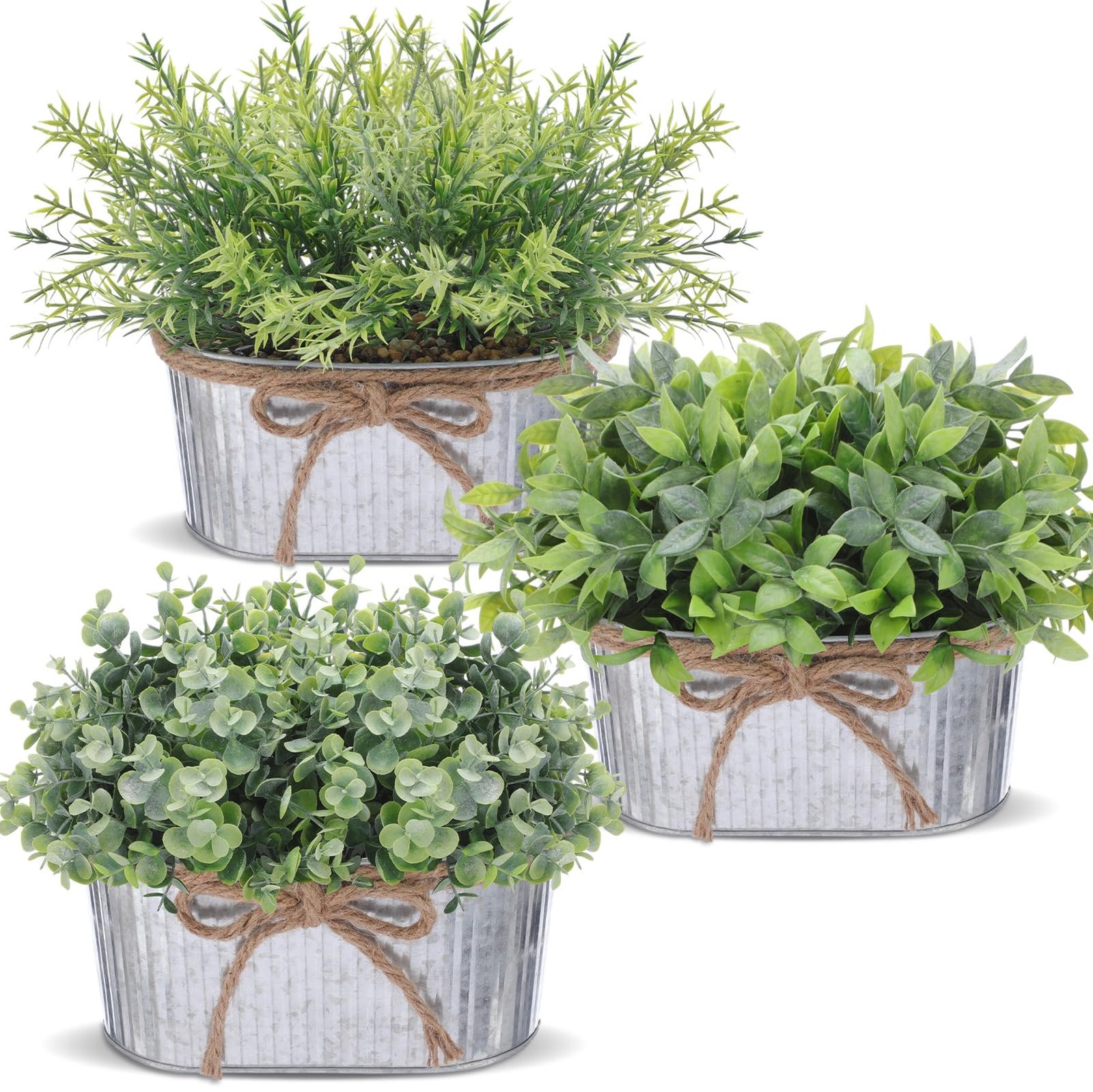3 Pack Spring Mini Potted Artificial Eucalyptus Fake Plants Farmhouse Galvani…