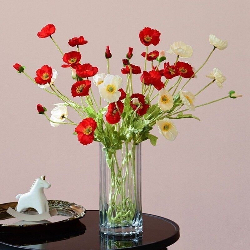 Artificial Poppies Flower Gorgeous Silk Papaver Rhoeas Flocking Stem Home Decors