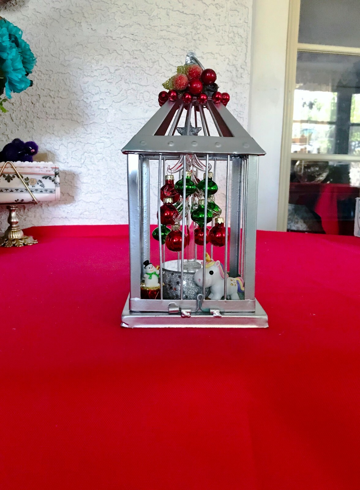 Christmas Birdcage, Battery Operated Tree, Unicorn Ornament, Snowman, Holly