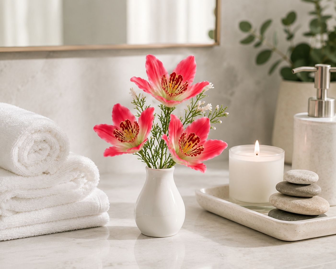 Real Touch Orchid Stems Set of 7 | Coral Pink Artificial Orchid Flowers | 13 Inc