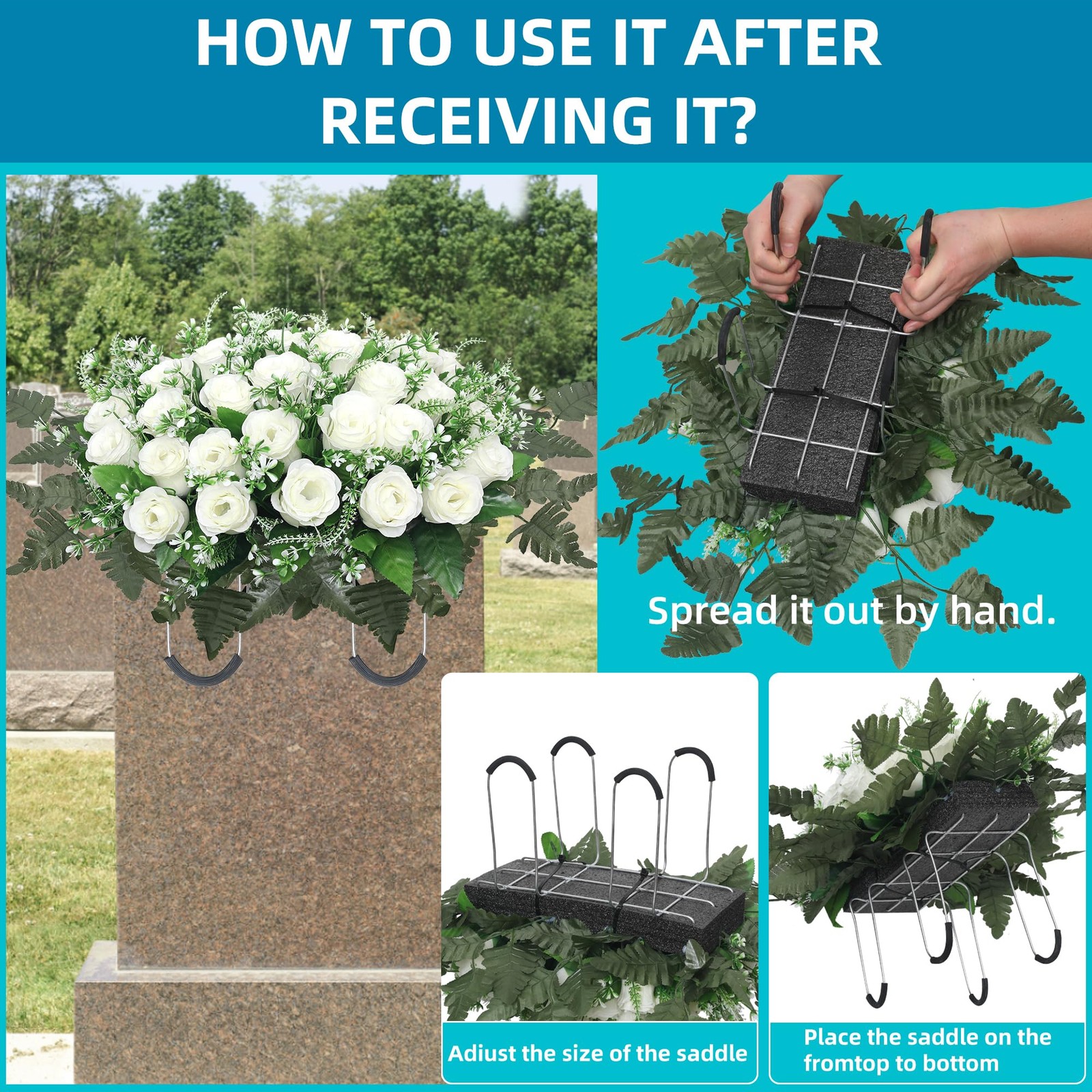 LOSFOTBO Headstone Flower Saddle,Large Artificial Headstone Flower Saddles fo…